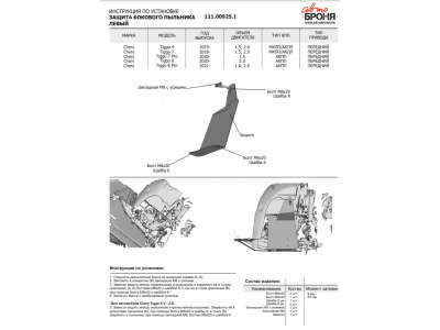 Защита картера + КПП+пыльники (2шт) + комплект крепежа, АвтоБРОНЯ, сталь для CHERY Tiggo 4/7Pro/7Pro Max/8/8Pro/8Pro Max, OMODA C5, EXEED LX 2018 - н.в.
