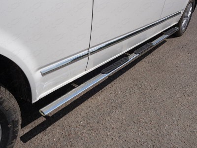 Пороги овальные с накладкой 75х42 мм для Volkswagen Caravelle T6 № VWCARAV17-29