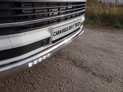 Защита передняя овальная с ДХО 75х42 мм ТСС для Volkswagen Caravelle T6 2015-2021
