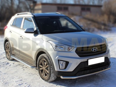 Пороги с площадкой алюминиевый лист 53 мм для Hyundai Creta № HCR16_2