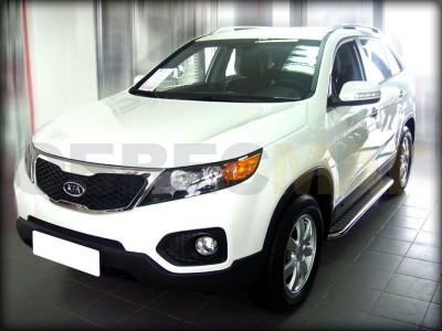 Пороги с площадкой алюминиевый лист 43 мм для Kia Sorento № KST09 1