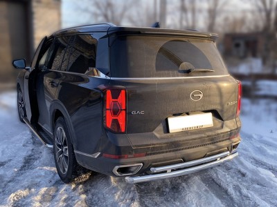 Защита заднего бампера радиусная двойная d-60+43 Технотек для GAC GS8 II Рестайлинг 2021 – н.в.