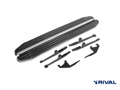 Порог-площадка "Premium-Black" A180ALB + комплект крепежа, RIVAL для Haval M6 2023-н.в.
