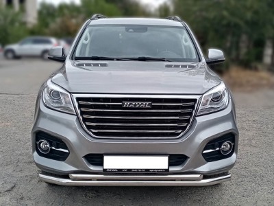 Защита переднего бампера d-60+43радиусная двойная для Haval H9 2017 – н.в. HVH9_1.1