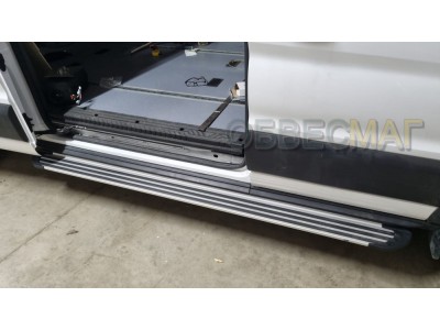 Порог алюминиевый правый Slim Line Silver 2220 мм ТСС для Ford Transit 2014-2021