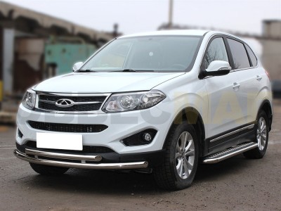 Пороги с площадкой алюминиевый лист 53 мм для Chery Tiggo 5 № CHT14_2