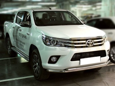 Пороги с площадкой алюминиевый лист 60 мм для Toyota Hilux № TH15_2
