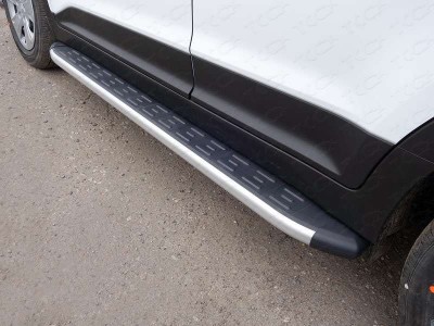 Пороги алюминиевые ТСС с накладкой для Hyundai Creta № HYUNCRE16-06AL