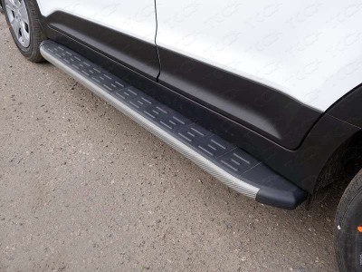 Пороги алюминиевые ТСС с накладкой серые для Hyundai Creta № HYUNCRE16-06GR