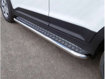 Пороги с площадкой алюминиевый лист 60 мм для Hyundai Creta № HYUNCRE16-20