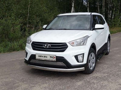 Защита передняя овальная 75х42 мм для Hyundai Creta № HYUNCRE16-25