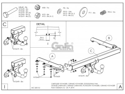 ТСУ Фаркоп оцинкованный Galia шар A для Dodge Caravan/Chrysler Voyager № C023A