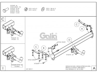 ТСУ Фаркоп оцинкованный Galia шар A для Nissan Navara D40 № N052A