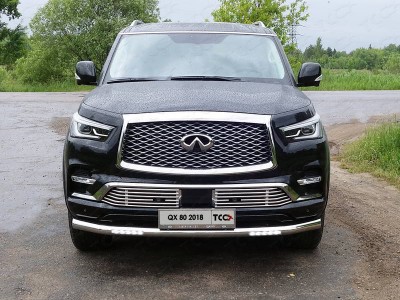 Защита переднего бампера с ДХО 76 мм для Infiniti QX80 № INFQX8018-09