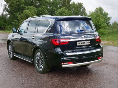 Защита заднего бампера овальная 75х42 мм ТСС для Infiniti QX80 2018-2021