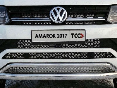 Защита передняя двойная с решеткой 76-42 мм ТСС для Volkswagen Amarok 2016-2021