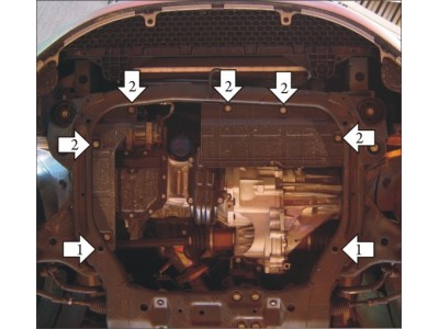 Усиленная защита картера двигателя, КПП (2 мм, сталь) для Hyundai Elantra 2006-2010, Hyundai i30 2007-2011, Kia Cerato седан/купе 2009-2013, Kia Ceed хетчбек/универсал 2006-2012
