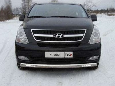 Защита передняя овальная с ДХО 75х42 мм для Hyundai H-1 Starex № HYUNH113-08