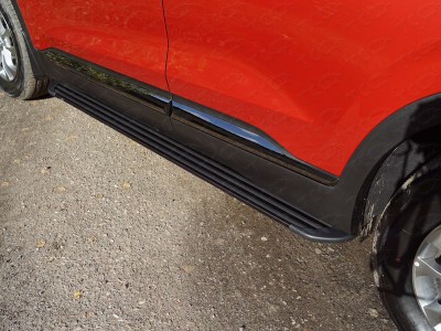 Пороги алюминиевые Slim Line Black для Hyundai Santa Fe № HYUNSF18-25B