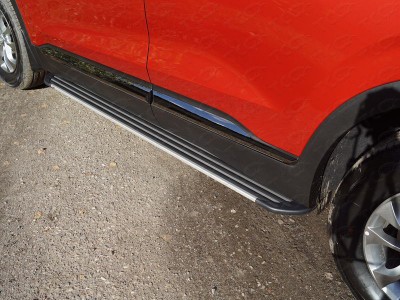 Пороги алюминиевые Slim Line Silver для Hyundai Santa Fe № HYUNSF18-25S