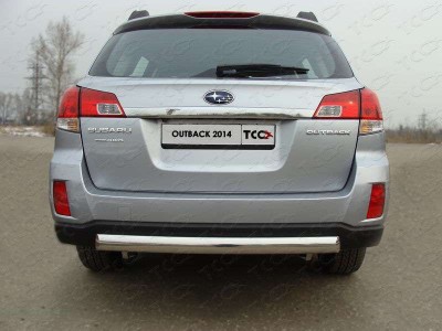 Защита заднего бампера овальная 75х42 мм ТСС для Subaru Outback 2012-2014