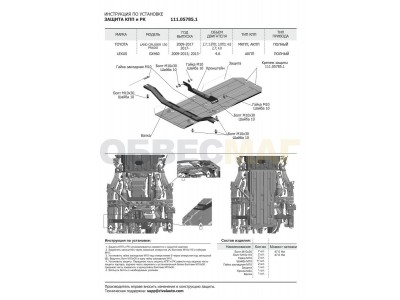 Защита КПП Автоброня и РК для 2,7/3,0TD/4,0/4,6/2,8TD сталь 2 мм для Toyota Land Cruiser Prado 150/Lexus GX460 2009-2019