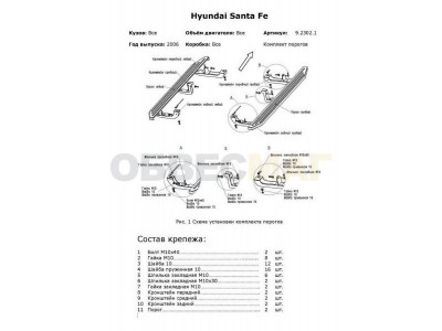 Пороги алюминиевые Rival Premium для Hyundai Santa Fe 2006-2012