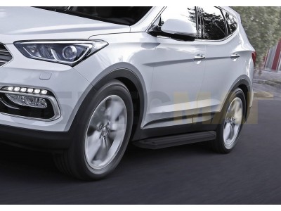 Пороги алюминиевые Rival Black для Hyundai Santa Fe/Santa Fe Premium 2012-2018