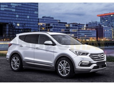 Пороги алюминиевые Rival Black для Hyundai Santa Fe/Santa Fe Premium 2012-2018