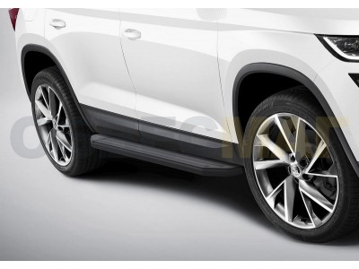 Пороги алюминиевые Rival Black для Skoda Kodiaq 2017-2021