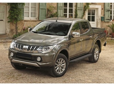 Пороги алюминиевые Rival Black для Mitsubishi L200 2006-2021
