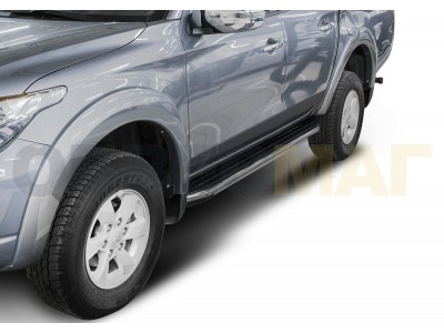 Пороги алюминиевые Rival Premium для Mitsubishi L200 2006-2021