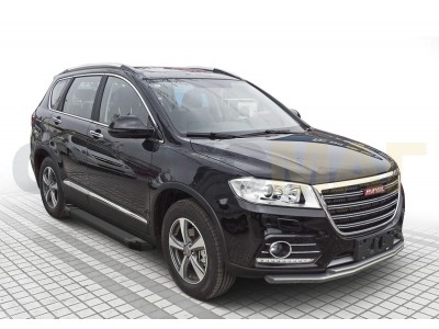 Пороги алюминиевые Rival Black New для Haval H6 № F173ALB.9402.1