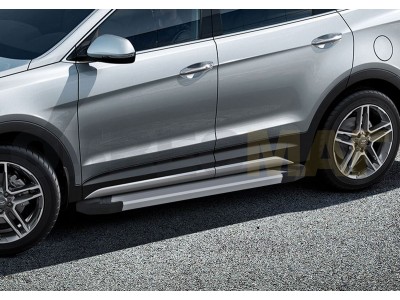 Пороги алюминиевые Rival Silver New для Hyundai Santa Fe/Santa Fe Premium 2012-2018