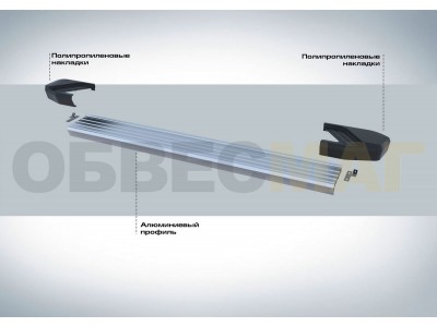 Пороги алюминиевые Rival Silver New для Hyundai Santa Fe/Santa Fe Premium 2012-2018