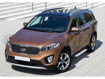 Пороги алюминиевые Rival Silver New для Kia Sorento Prime № F180AL.2803.3