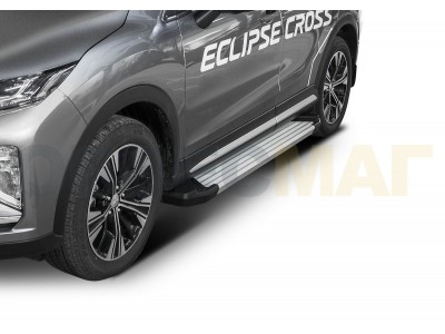 Пороги алюминиевые Rival Silver New для Mitsubishi Eclipse Cross 2018-2021