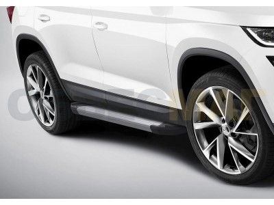Пороги алюминиевые Rival Silver New для Skoda Kodiaq 2017-2021