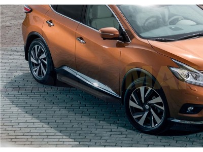 Пороги алюминиевые Rival Black New для Nissan Murano 2016-2021