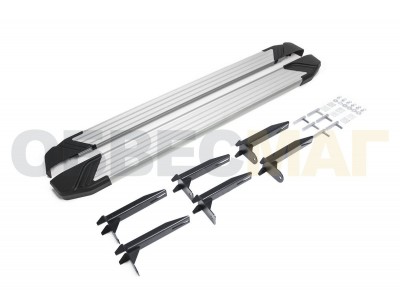 Пороги алюминиевые Rival Silver New для Volkswagen Amarok 2010-2016