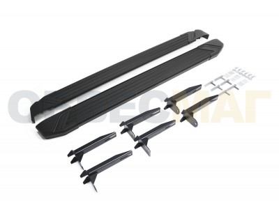 Пороги алюминиевые Rival Black New для Volkswagen Amarok 2010-2016