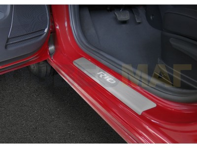 Накладки порогов Rival с надписью 4 штуки для Kia Rio 2017-2021
