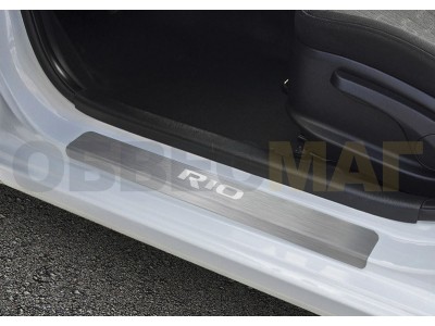Накладки порогов Rival с надписью 4 штуки для Kia Rio 2011-2017