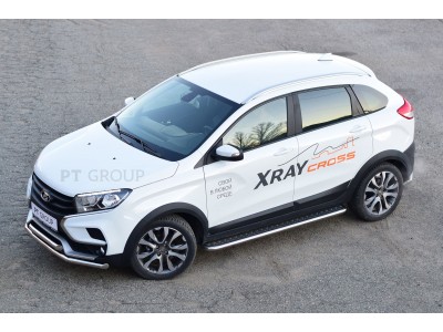 Защита порогов с алюм. площадкой d=51 мм (НПС) для Lada XRay Cross 2018-2022