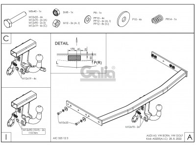 ТСУ Фаркоп оцинкованный Galia шар A для Volkswagen Golf 4/Audi A3 № A020A