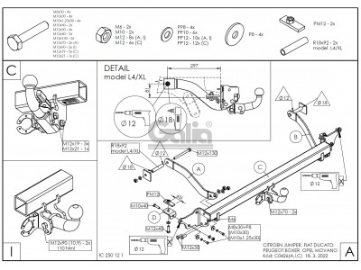 ТСУ Фаркоп оцинкованный Galia шар A для Peugeot Boxer/Citroen Jumper/Fiat Ducato № C042A