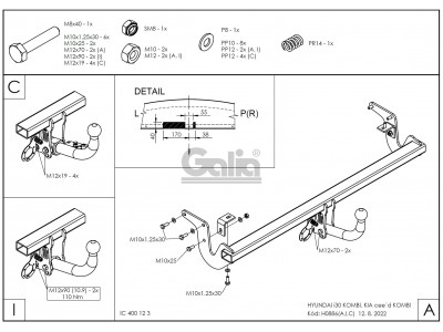 ТСУ Фаркоп оцинкованный Galia шар A на универсал для Hyundai i30/Kia Ceed № H088A