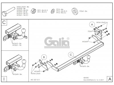 ТСУ Фаркоп оцинкованный Galia шар A на хетчбек для Kia Rio № K039A