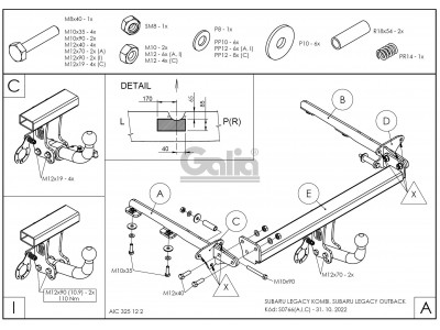 ТСУ Фаркоп оцинкованный Galia шар BMA съёмный для Subaru Legacy/Outback № S076C