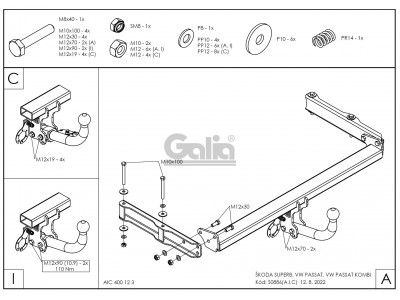ТСУ Фаркоп оцинкованный Galia шар A для Volkswagen Passat B5/Skoda Superb № S088A